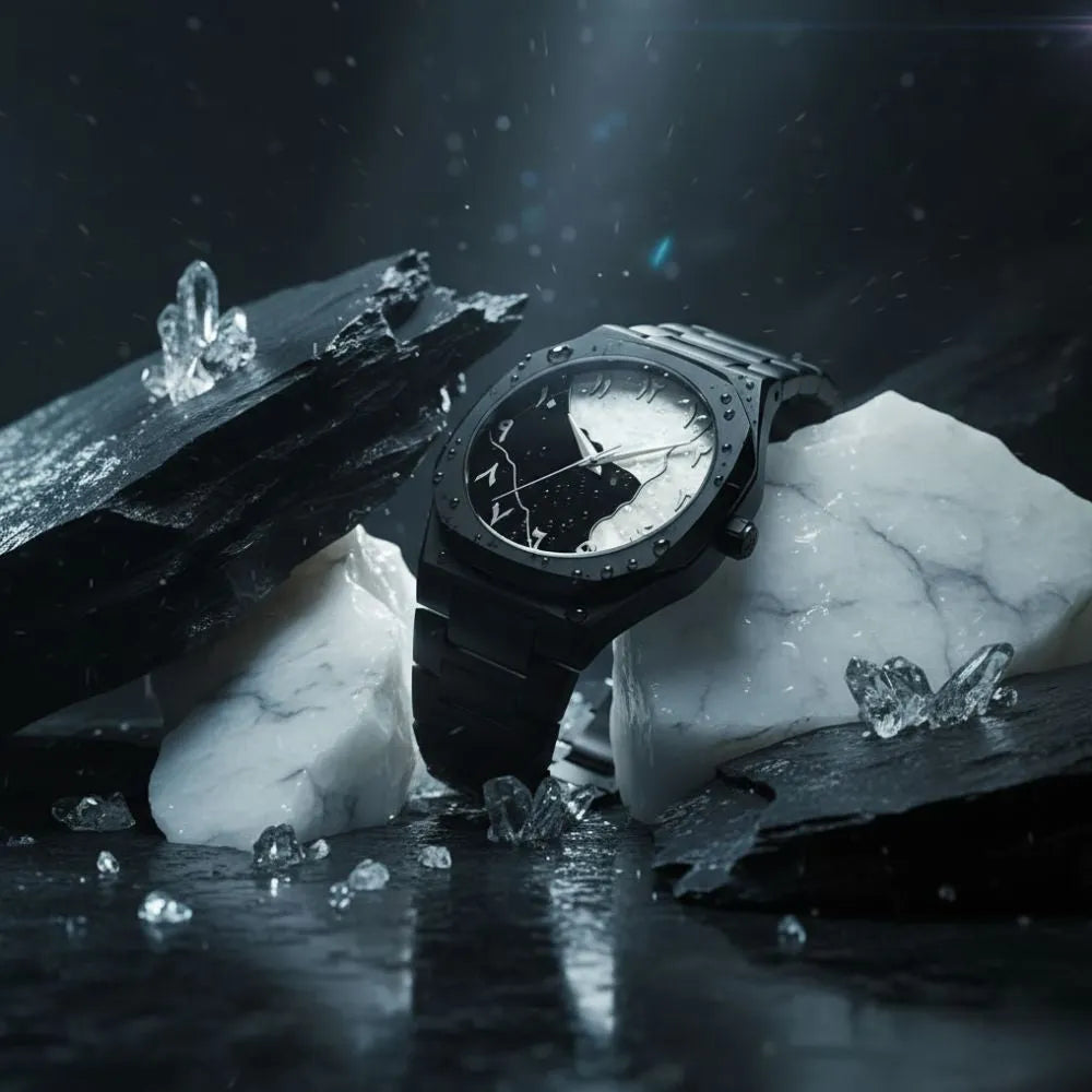 black aura watch marble dial