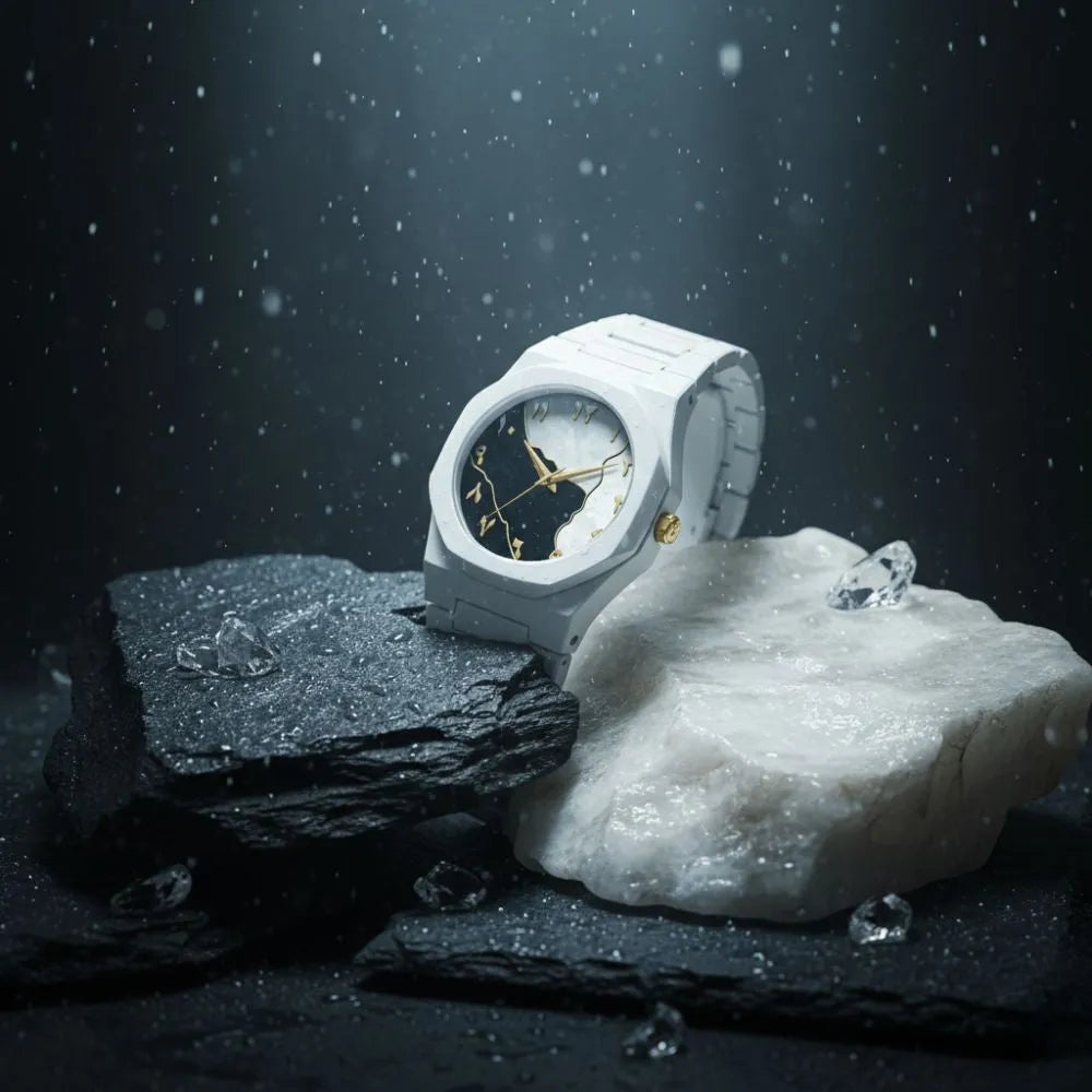 white aura watch marble dial