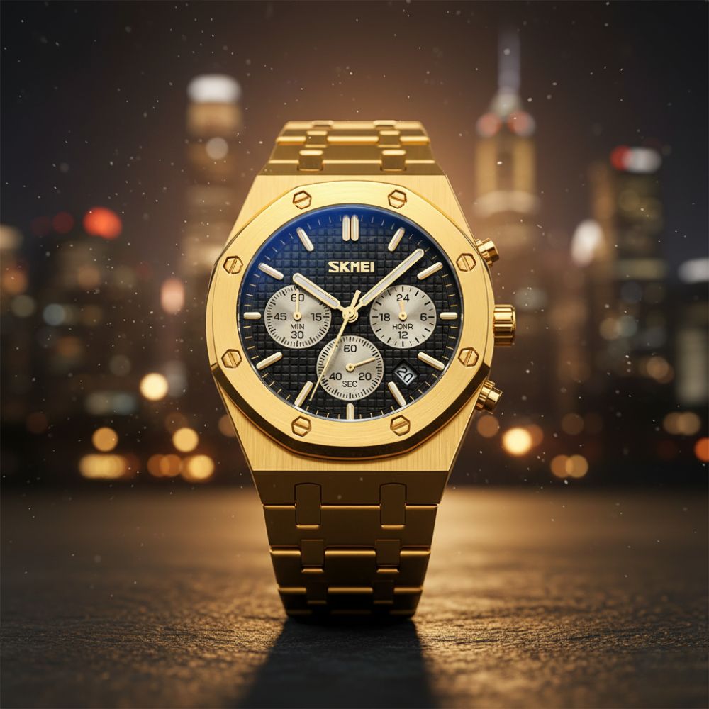 Skmei 9296 Men’s Stainless Steel Quartz Watch – Chronograph & Date Display, 30M Water-Resistant