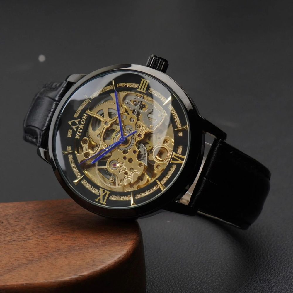 Fitron Golden Skeleton Mechanical Graphic Watch –, Leather Strap