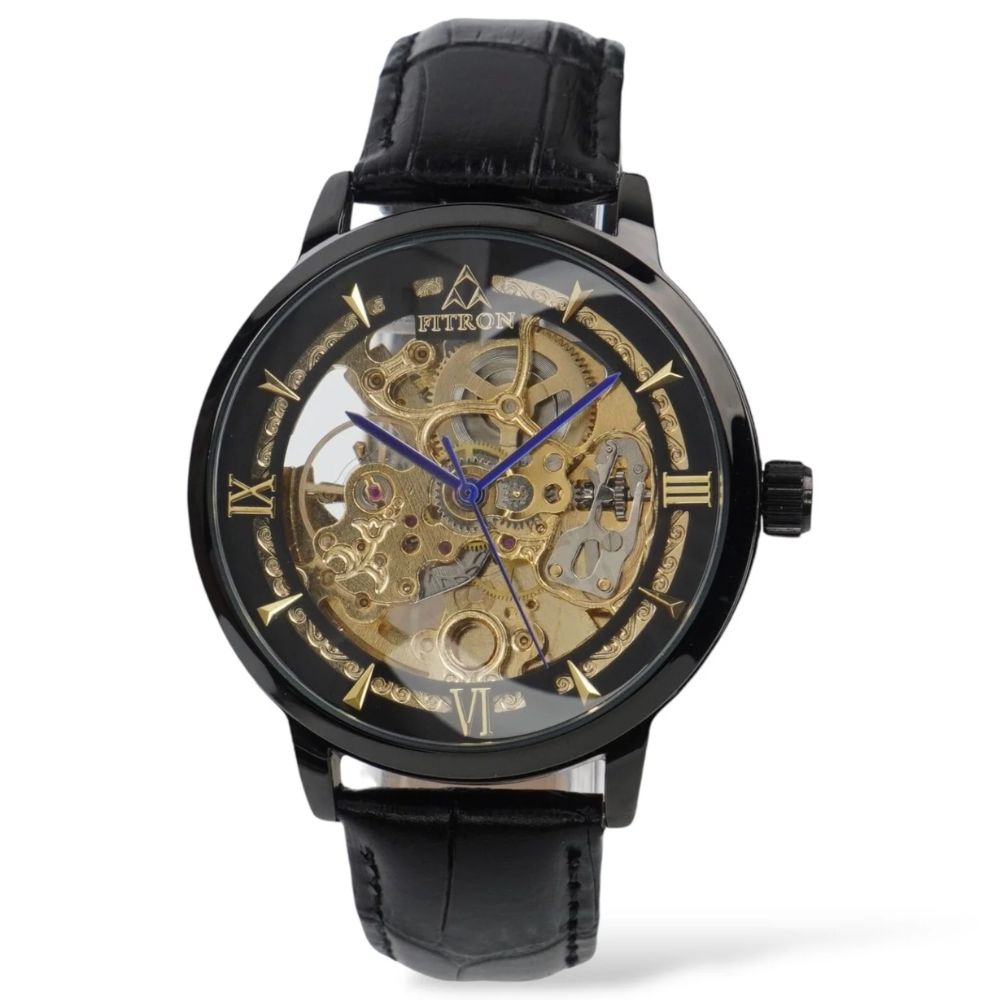 Fitron Golden Skeleton Mechanical Graphic Watch –, Leather Strap