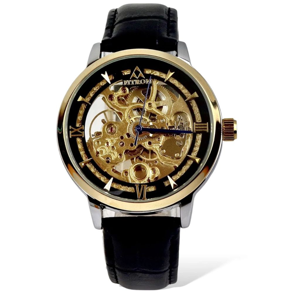 Fitron Golden Skeleton Mechanical Graphic Watch –, Leather Strap