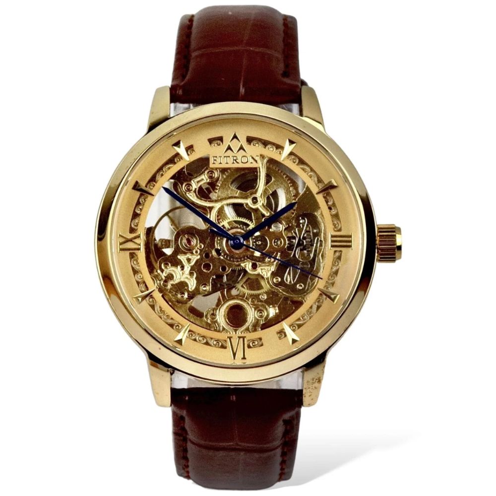 Fitron Golden Skeleton Mechanical Graphic Watch –, Leather Strap