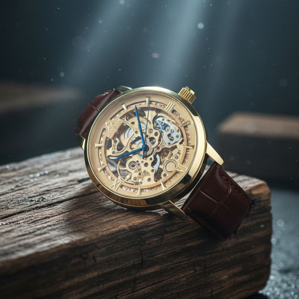 Fitron Golden Skeleton Mechanical Graphic Watch –, Leather Strap