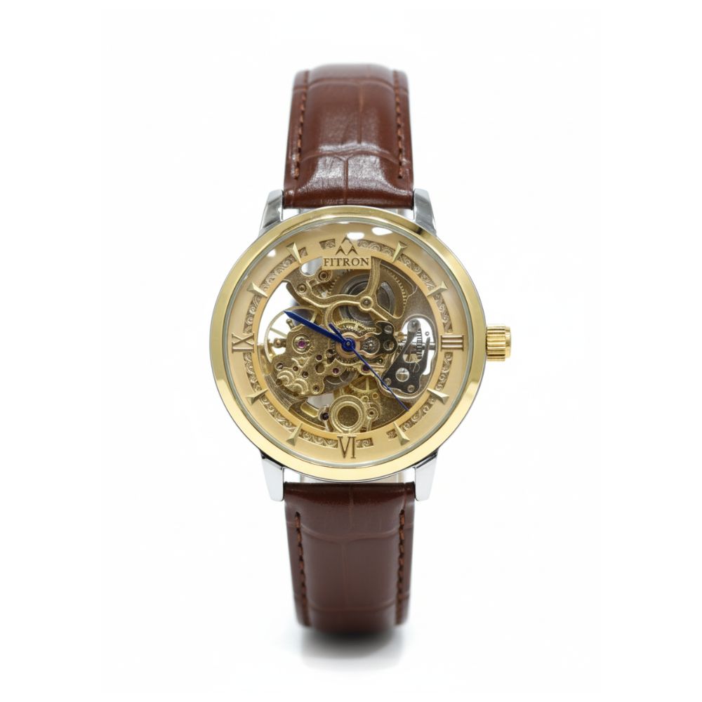 Fitron Golden Skeleton Mechanical Graphic Watch –, Leather Strap