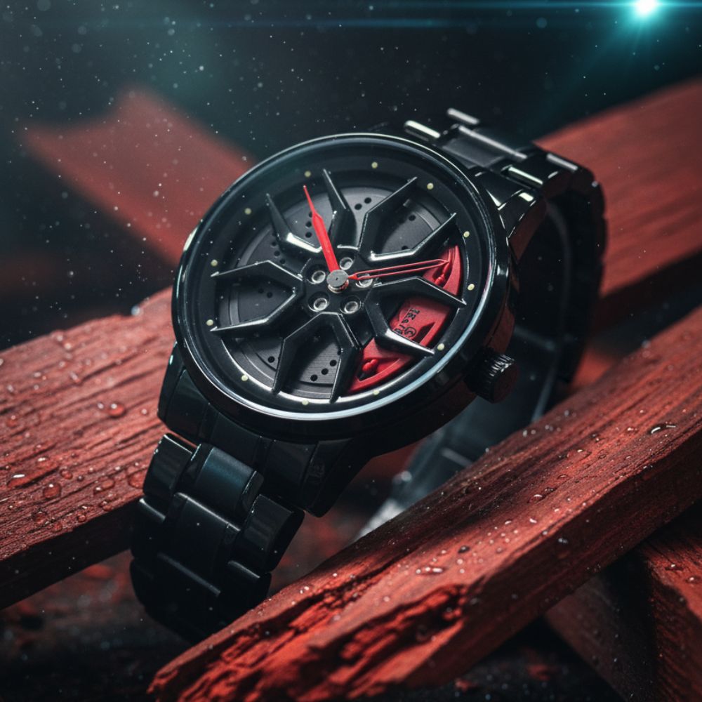 Seastar ferrari wheel watch with black chain